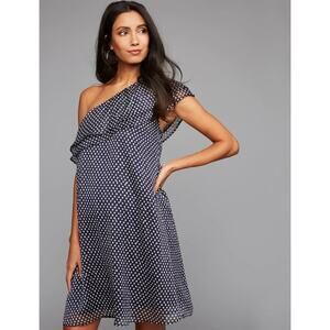 NEW Collective Concepts One Shoulder Maternity Dress Blue Dot Print Size Small